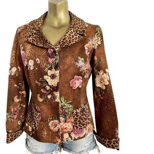 RANDY KEMPER Chic LEOPARD and FLORAL Print JACKET Size 10